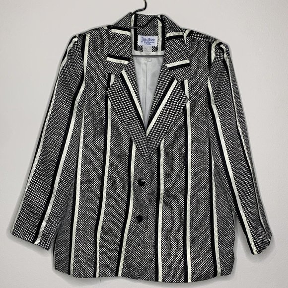 DA-Rue of Calif Petite Blazer Jacket Womans 12P Black & White Partnered Vtg 80s - Picture 2 of 8
